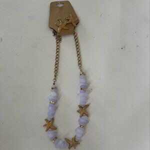 Purple Seaglass Necklace w/Gold Starfish accents & Earrings